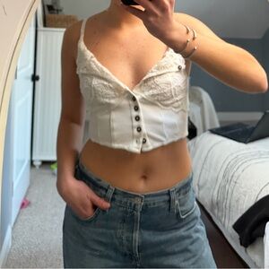 Free People White Button-Up Crop Top